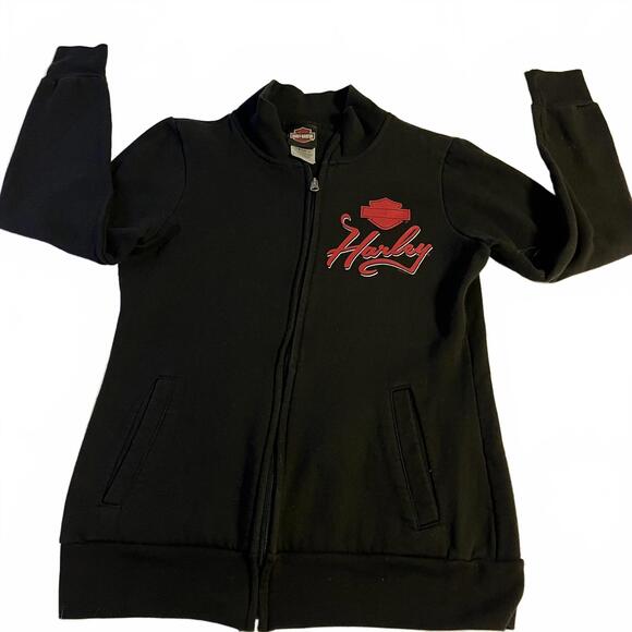 Harley-Davidson Black Full-Zip Jacket Sweatshirt Woman’s Medium with Red Logo - Picture 2 of 6